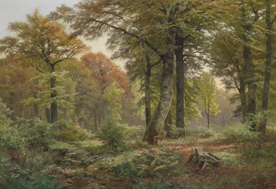 Limpeza de pequena floresta com veados de Heinrich Bohmer